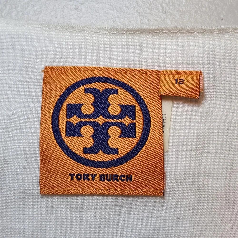 Tory Burch Linen Roll‎ Tab White Blouse Tunic Top Resortwear Spring Summer
